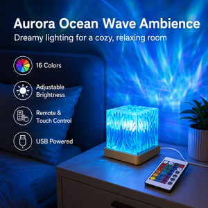 Projecteur Aurora CoolQing avec effets d'ondulation d'eau, de <span class=keywords><strong>flamme</strong></span> et de vague, lumière nocturne colorée à intensité réglable avec télécommande, décoration de vacances - Product Image 2