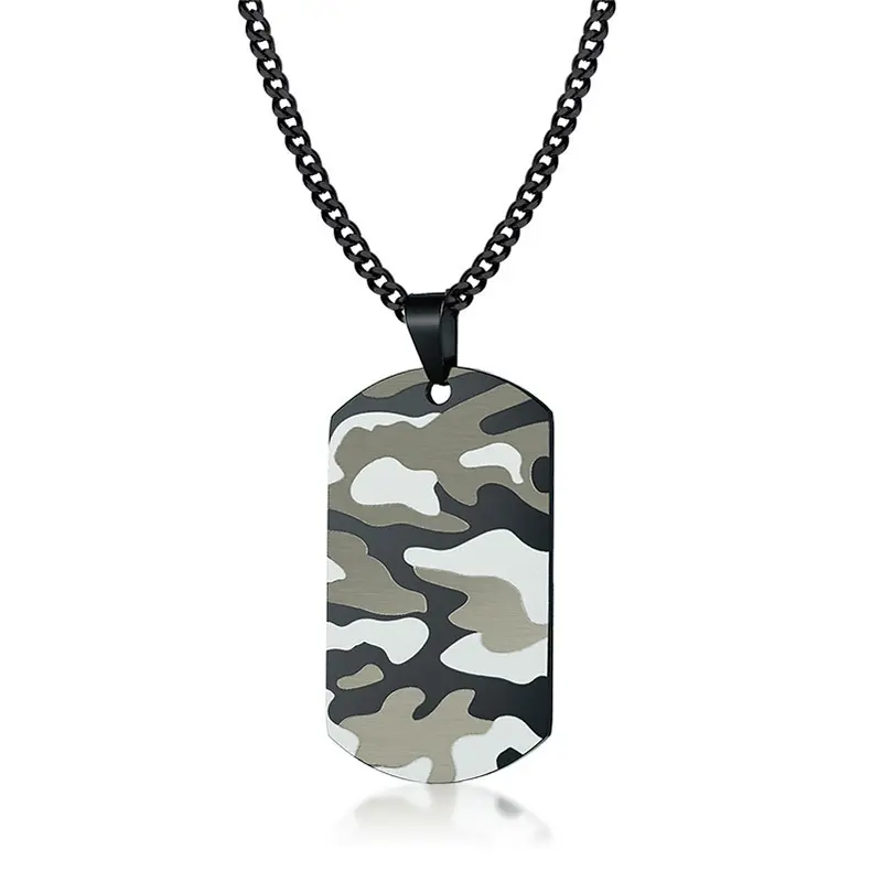 Gioielli in acciaio inossidabile catena nera Cool Camouflage Tag Soldier Army Pendant Necklace Men
