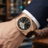 Montre squelette de luxe pour homme en acier inoxydable à mouvement automatique, résistante à l'eau, petit MOQ, personnalisation de votre logo de marque