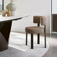 Chaise de salle à manger minimaliste moderne italienne JP Wholesale, confortable, avec dossier incurvé en tissu et pieds en bois à transfert thermique