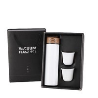 Set Botol Termos 500 ML dengan Tutup Bambu, Tumbler Air Stainless Steel dengan Dua Cangkir, Set Hadiah
