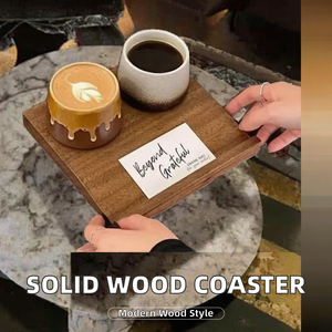 Plateau individuel en bois massif américain, finition laquée moderne, porte-gobelet durable pour café, bière, dégustation de vin, salon, bar - Product Image 2