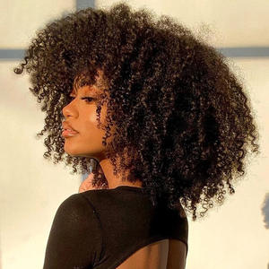 วิกผมบ็อบสั้นสีธรรมชาติวิกผมหยักศกแอฟโฟรหนาไม่ติดลูกไม้สีธรรมชาติ - Product Image 2