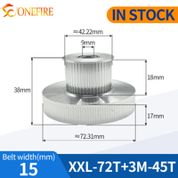 Poulie de distribution XXL 72 dents + 3M 45 dents grande poulie + 3M 45 dents petit alésage de poulie 9mm adapté à la largeur de courroie 15mm pour imprimante à jet d'encre