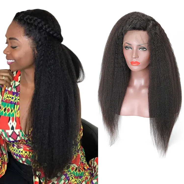 Yaki Swiss Lace Kinky Straight Virgin Brazilian Wig Yaki Straight Human Hair Wigs For Black Women Kinky Straight Lace Front Wigs