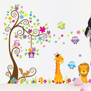 Colorato <span class=keywords><strong>Fiori</strong></span> E Foglie Verdi Albero Autoadesivo Della Parete Del Fumetto Animali di Carta <span class=keywords><strong>Da</strong></span> Parati soggiorno camera <span class=keywords><strong>Da</strong></span> Letto Della Parete Della Decorazione Della Casa Per Il Capretto decalcomania - Product Image 3
