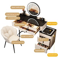 Table de Maquillage Moderne Simple et Intelligente avec Miroir, Meuble Coiffeuse Multifonctionnel Princesse, Meuble de Chambre en Panneaux de Bois