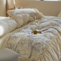 Ensemble de literie quatre pièces personnalisable en coton polaire long style princesse, imprimé rétro style français, patchwork plantes et fleurs