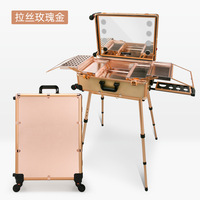 Valise de Maquillage Professionnelle Tendance avec Lumières LED Réglables, Haut-Parleur Audio, Nouveau Modèle Annuel, Chariot à Roulettes, Motif Pierre, Fermeture Sécurisée