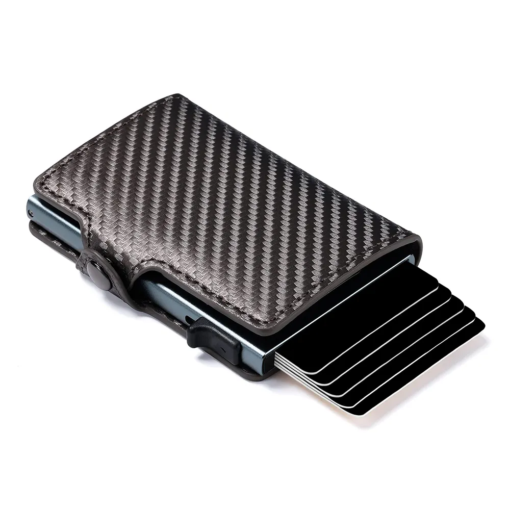 Casekey Multi-colors Men's Slim Porte Carte Rfid Leather Bifold Slim Business Card Wallet Carbon Fiber Black Smart Wallets