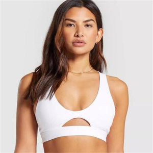 Soutien-gorge de <span class=keywords><strong>sport</strong></span> pour femme avec logo personnalisé, respirant, pour la gym et le yoga, noir avec bordure blanche, couleur unie, élégant - Product Image 1