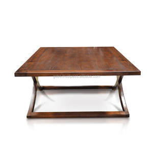 Elegant teak coffee <b>table</b> featuring sturdy cross legs, finished in a rich deep dark <b>brown</b> color, blending timeless durability - Product Image 2