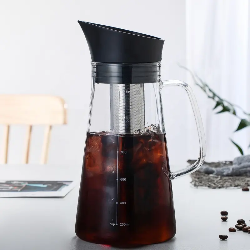 Pembuat Es Kopi Dingin, Perendam Teh dengan Cerat 34Oz Kaca Pembuat Bir Karafe dengan Filter Stainless Steel Yang Dapat Dilepas