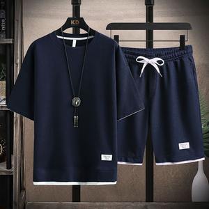 All'ingrosso pantaloncini sportivi estivi da <span class=keywords><strong>uomo</strong></span> vestito <span class=keywords><strong>abbigliamento</strong></span> <span class=keywords><strong>Casual</strong></span> di moda coreana con tessitura a maglia a maniche corte magliette e jogging set - Product Image 6