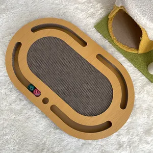 Recycled Paper Board Plus Oval Tunnel MDF Cardboard Large Cat Scratcher With Interactive Track Bell Balls