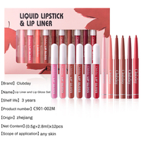 Clubday Riasan Profesional Mudah Dipakai Tahan Lama Tahan Air Velvet Matte Light Mist 6 Lip Gloss+6 Lip Liner Set Riasan