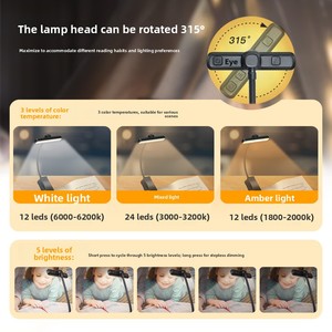 Lampe de lecture LED à double rangée Boyid avec support rotatif, protection des yeux, trois températures de couleur, veilleuse, charge USB - Product Image 3