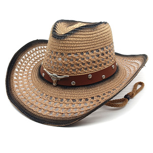 Chapeaux <span class=keywords><strong>de</strong></span> cowboy en <span class=keywords><strong>paille</strong></span> pour femmes et hommes, <span class=keywords><strong>chapeau</strong></span> <span class=keywords><strong>de</strong></span> cowgirl western à large bord, <span class=keywords><strong>chapeau</strong></span> <span class=keywords><strong>de</strong></span> soleil pour voyage, vacances et plage - Product Image 1