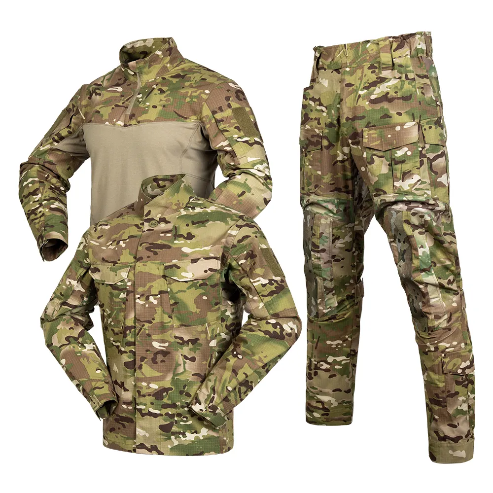 Vente en gros en stock Combinaison trois pièces camouflage tactique Pantalon de combat Veste Chemise Chasse Ensemble uniforme camouflage