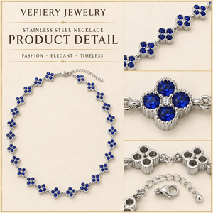 Collier pendentif tendance en acier inoxydable plaqué or à motif floral bleu pour femme, idéal pour les banquets et soirées – Fournisseur de bijoux - Product Image 3