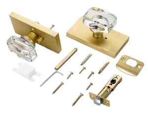 Durable Crystal Gold Glass <strong>Door</strong> <strong>Knobs</strong> with Lock and 3 Brass Key Privacy for Bedroom and Bathroom Satin Brass - Product Image 3
