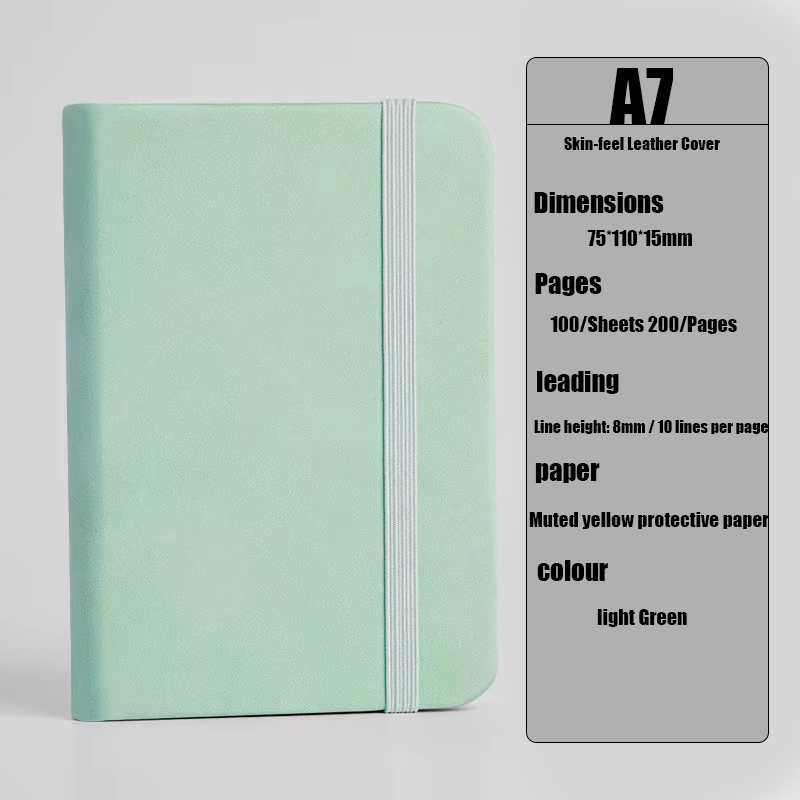 Carnet de poche en cuir A7-vert clair-80 feuilles/livre