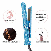 Pelurus rambut Label Lcd suhu tinggi, pelurus rambut berlian kristal Bling besi datar keramik suhu tinggi layar Lcd Label pribadi