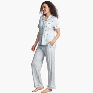 Ropa de Dormir Clásica para Mujer, Marca Privada Personalizada, Pijama de Algodón a Rayas Rosas para Mujer, Conjunto de Ropa de Lujo - Product Image 2