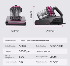 Aspirateur anti-acariens UV prêt à l'emploi pour lits et matelas, 20000 PA, écran LED, pour usage domestique et hôtelier - Product Image 4