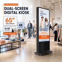 Kiosco de pie con doble pantalla 4K de 32-65 pulgadas, cristal templado de 4 mm, táctil PCAP, 24/7, ángulo amplio de 178°, Windows I3 I5 I7, móvil