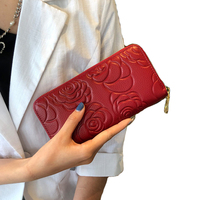 Dompet Kulit Asli Wanita Mewah Desainer Bermotif Embos, Tas Selempang Panjang dengan Ritsleting, Tas Tangan Mini, Tas Clutch Wanita