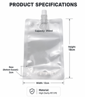 Sachet Doypack transparent personnalisé de 350 ml avec bec verseur, qualité alimentaire, imprimé en héliogravure, pour l'emballage de vodka, eau minérale et bière, expédition immédiate