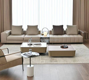 Canapé d'angle de salon moderne en forme de L gris beige combiné canapés en cuir de couleur canapé de salon de luxe avec <span class=keywords><strong>armoire</strong></span> latérale - Product Image 4