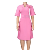 Robe d'été tendance pour femme, décontractée, col en V, couleur unie, plissée, robe de bureau élégante pour femme, vêtements pour femme