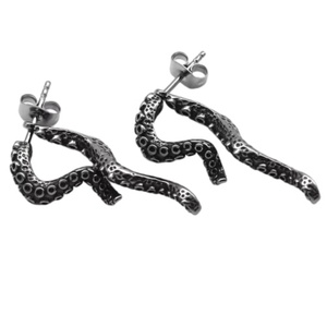 Pendientes de Acero Inoxidable 316L con Diseño de Tentáculo de Pulpo, Tono Plateado, Estilo Gótico Texturizado para Hombre - Product Image 4