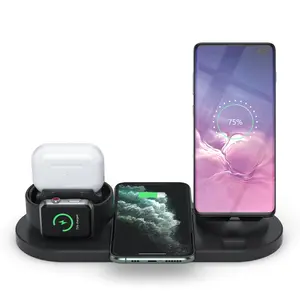 15W 6 In 1 Qi Dock Laadstation Android Ios Telefoon Draadloze Oplader Voor Iphone 15 Airpods Iwatch