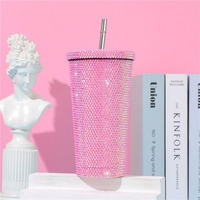 Gobelet isotherme en acier inoxydable à double paroi, anti-fuite, sans BPA, avec isolation thermique de 12 à 24 heures, style tendance et orné de cristaux