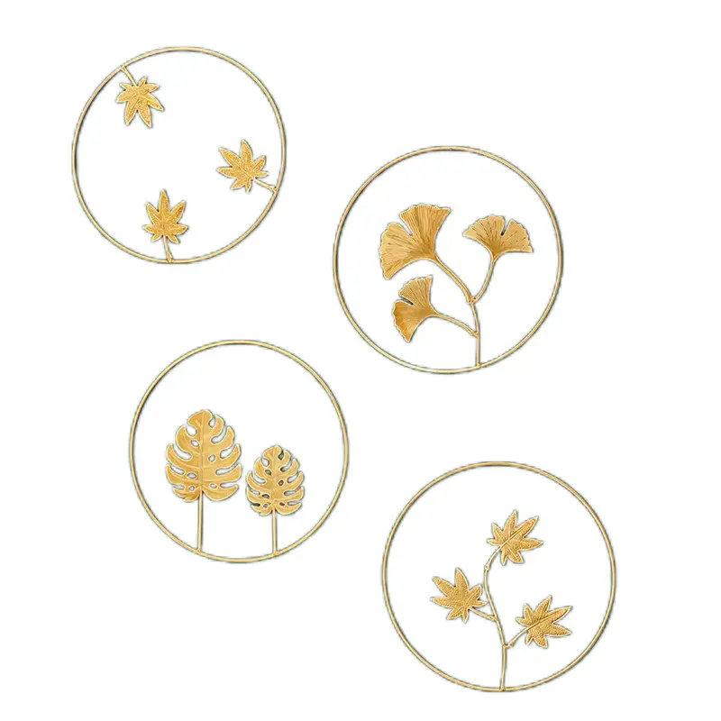 Custom Gold Luxury Leaves Home Living Room Cafe Rectangle Metal Wall Decoration Hanging Decor
