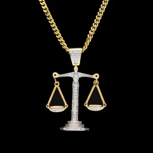 2019 American Hot Sale Newest Beauty Iced out hip hop Balance pendant unique design Artistic bling gold silver balance necklace