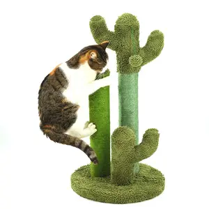 卸売カスタムメーカーモダン木製グリーン麻究極サボテン猫登山スクラッチポスト猫の木
