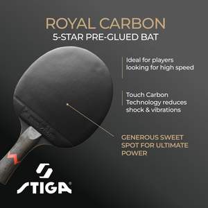 <span class=keywords><strong>Raquette</strong></span> de tennis de table <span class=keywords><strong>STIGA</strong></span> Royal Carbon 5 étoiles, qualité professionnelle, lame 2 plis en fibre de carbone, caoutchouc à picots, poignée Shake Hand - Product Image 4