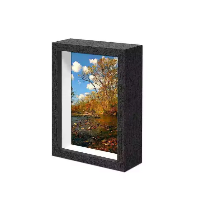 Black MDF Wooden Photo Frame Square Rectangle Shape Deep Shadow Box for Wedding Anniversary Card Design