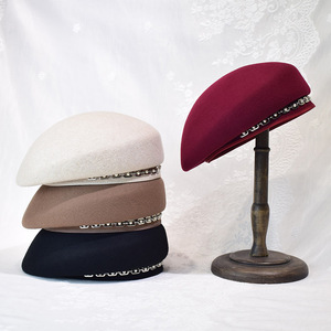 Béret en laine pour femmes et dames, chapeau élégant avec bijoux, chapeaux élégants, nouvelle collection <span class=keywords><strong>2022</strong></span> - Product Image 6