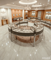 Solution clé en main pour boutique de montres et bijoux de luxe moderne, aménagement intérieur personnalisé avec mobilier d'exposition en placage de bois
