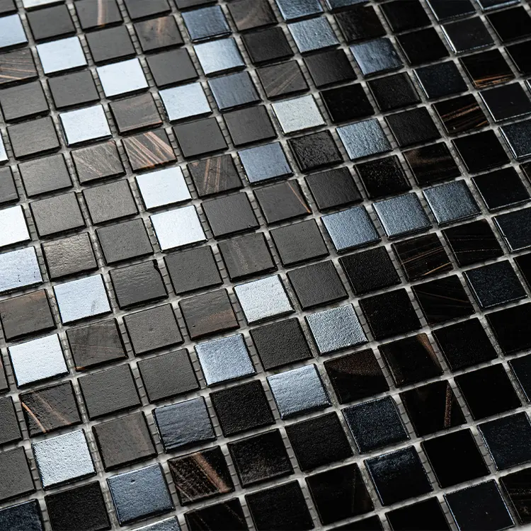 Mutfak ve banyo duvar karosu için mozaik cam kendinden yapışkanlı çini karışık siyah mozaik çini kullanarak daire