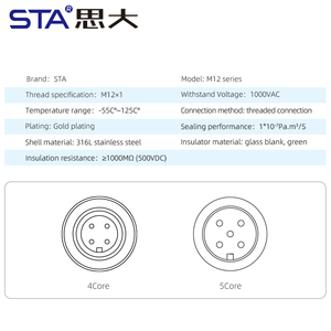 <span class=keywords><strong>Conector</strong></span> Hermético de Sinterización de Vidrio <span class=keywords><strong>M12</strong></span> de <span class=keywords><strong>4</strong></span> <span class=keywords><strong>Pines</strong></span> y 5 Núcleos, Acero Inoxidable 316L, Enchufe de Aviación, Sensor Sellado, <span class=keywords><strong>Conector</strong></span> de Brida - Product Image 2