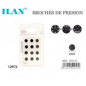 Bottoni a Pressione in Metallo Nero Ilan 8mm, Confezione da 12 Pezzi - Product Image 1