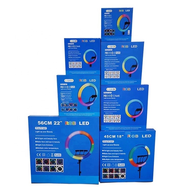 LED Ring Light 10 12 14 18 22 Inches RGB Ring Light Beauty Selfie Lamp with Tripod Stand Colorful Live Streaming Fill Light