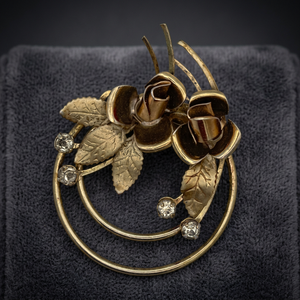 Vintage Bronze Flower Brooch Handmade <b>Decorative</b> <b>Wreath</b> With Rhinestones Irregular Shape Single Piece Package - Product Image 2