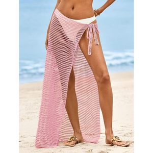 Womens Crochet Swim Cover Up Hollow Out Maxi <b>Skirt</b> <b>Elastic</b> Waist Breathable Beach Wrap Knitted Loose Fit Bikini Cover - Product Image 2